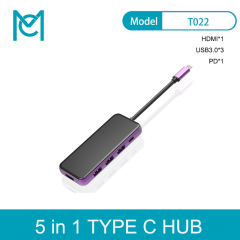 MC 5 In 1 Glass Mirror Type-C Hub USB C Adapter With Hdmi/PD Charging Port/3 USB 3.0 Ports Compatible For Macbook Pro