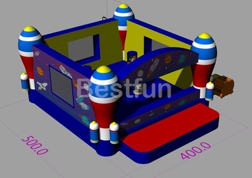 Commercial inflatable bounce house with rocket theme