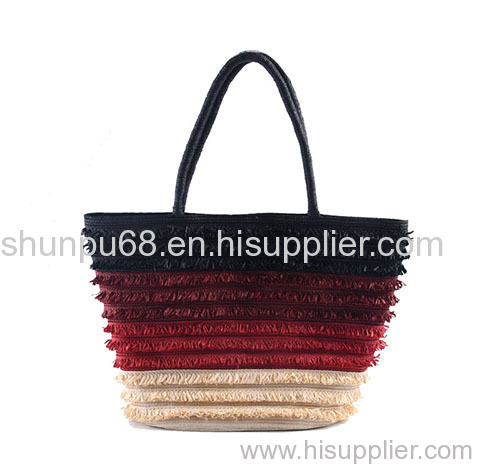 Multi Color Braid Striped Straw Beach Bag