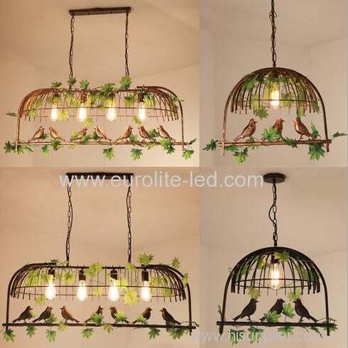 euroliteLED Four Head Black Traditional Birdcage Pendant Lighting Creative Chandelier Vintage Loft Metal Ceiling Lamp