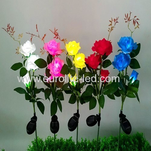 Led Solar Powered Three Roses Outdoor Plug Street Garden Decoration Light