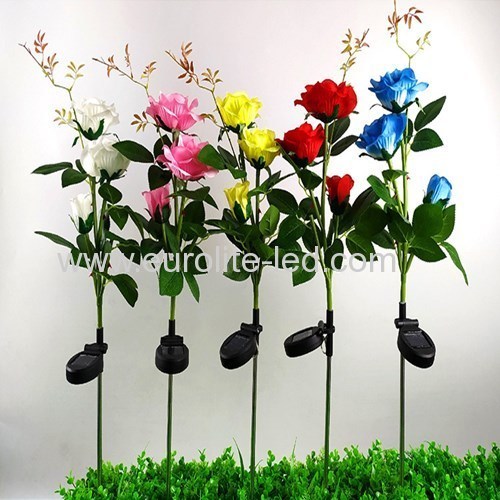 Led Solar Powered Three Roses Outdoor Plug Street Garden Decoration Light