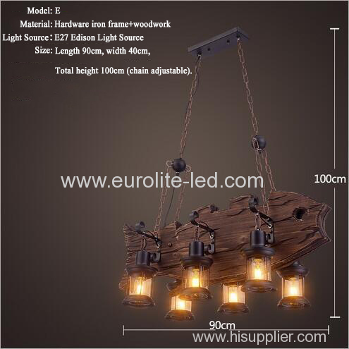 euroliteLED Novely Pendant Light Iron Glass Wood LOFT Retro Industrial Chandeliers(Fish Shape)