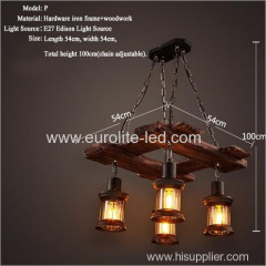 euroliteLED Novely Pendant Light Iron Glass Wood LOFT Retro Industrial Chandeliers(Patio Shape)