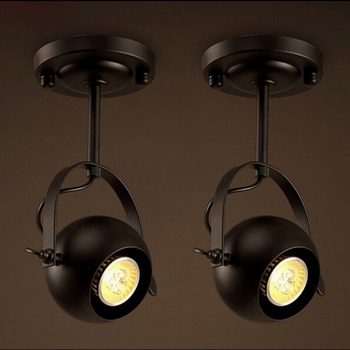 euroliteLED Two Heads Industrial Vintage Ceiling Spotlights Black Long Pole Spotlights