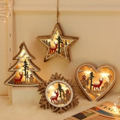 Led Wooden Snow Heart Star Tree Christmas Deer Decoration Holiday Party Room Decoration Night Light