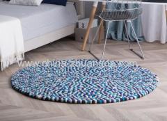 Handmade Custom Size Round Felt Ball Rug 140 cm Multicolour Blue AMDO