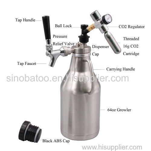 Empty new stainless steel pressurized growler beer 64 oz (2ltr)