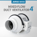 4" AC100 Mixed flow fan white style ventilation blower greehouse building house toilet bathroom plan farm playroom