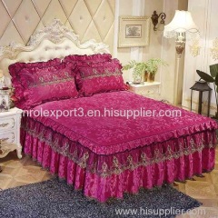 Luxury Lace Bedding Bed Skirt set Velvet Thick Bedspread Bed Linen Pillowcase Princess Bedclothes bed cover King Queen