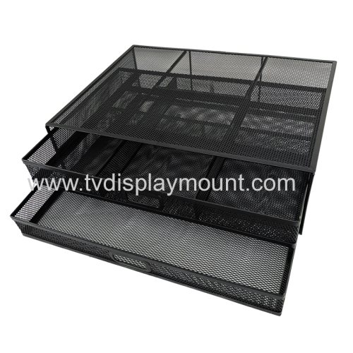 Mesh Metal Laptop Computer Monitor Stand Riser with Dual Pull Out Storage Drawer