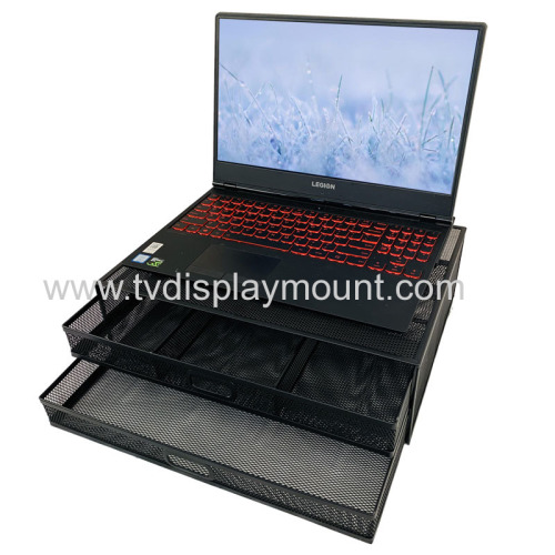 Mesh Metal Laptop Computer Monitor Stand Riser with Dual Pull Out Storage Drawer