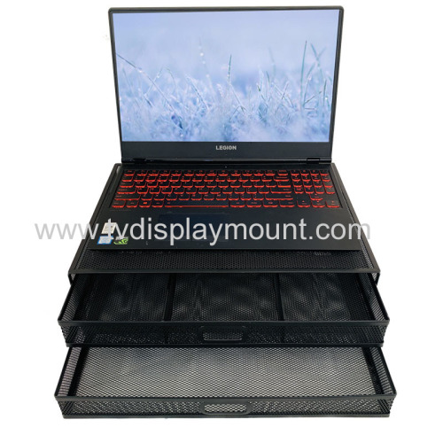 Mesh Metal Laptop Computer Monitor Stand Riser with Dual Pull Out Storage Drawer