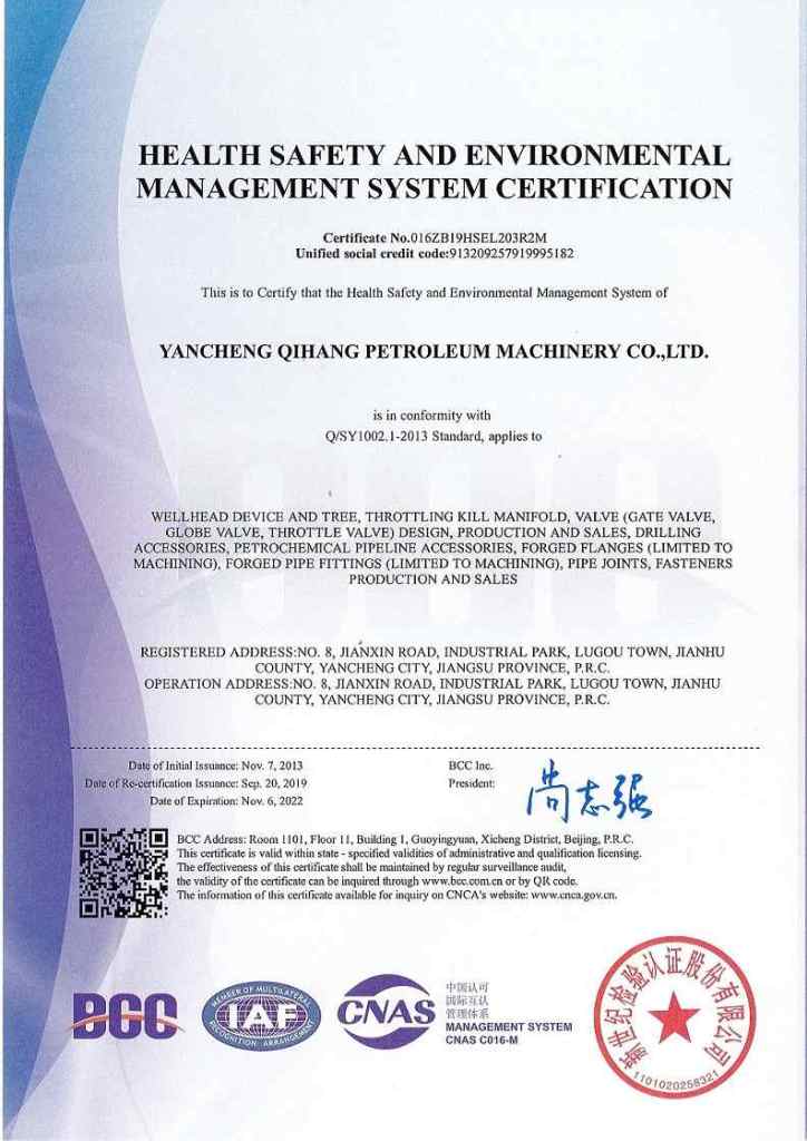 Q/SY1002.1-2013 Certificate