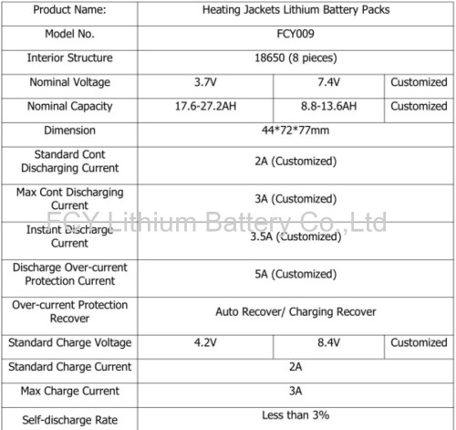 7.4v 8800mah heated clothing battery pack for jackets with charger