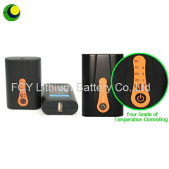 Small size 7.4v 2.6amp rechargeable li-ion heated clothing battery pack without controller