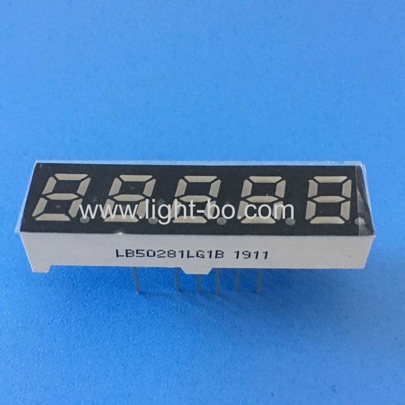 شاشة عرض LED خضراء نقية مقاس 0.28 بوصة مكونة من 5 أرقام و7 قطاعات وكاثود مشترك للوحة العدادات