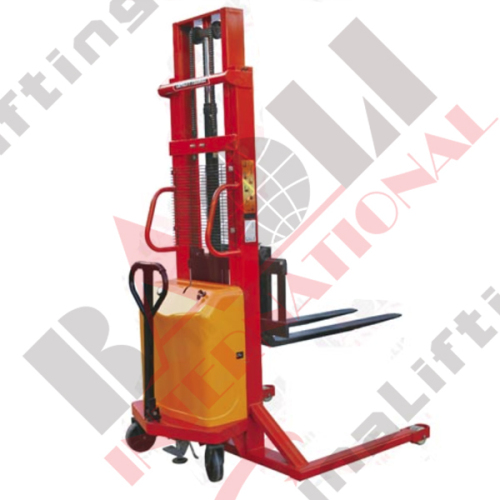 SEMI-ELECTRIC STACKER WITH ADJUSTABLE SPAN BETWEEN TWO LEGS