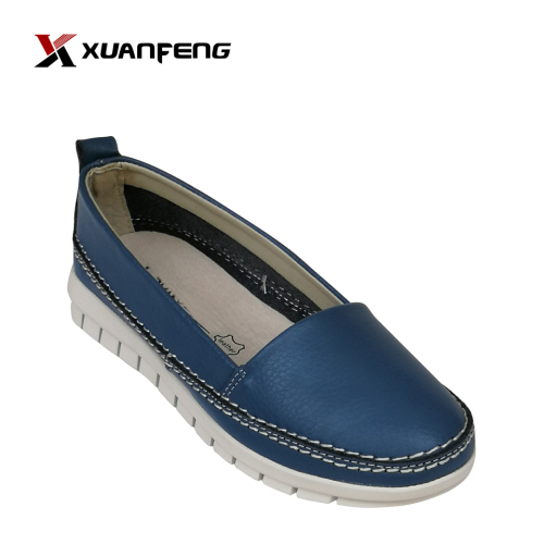 Womens Fashion Flat Shoes Blue Upper Leather Women Shoes Ballerina