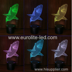 Led Acrylic Shark 3D Colours Black Base Kids Gift Room Decration Night Light