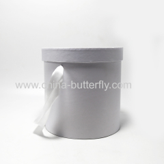 Round Flower Hat Box White & Black With Satin Ribbon