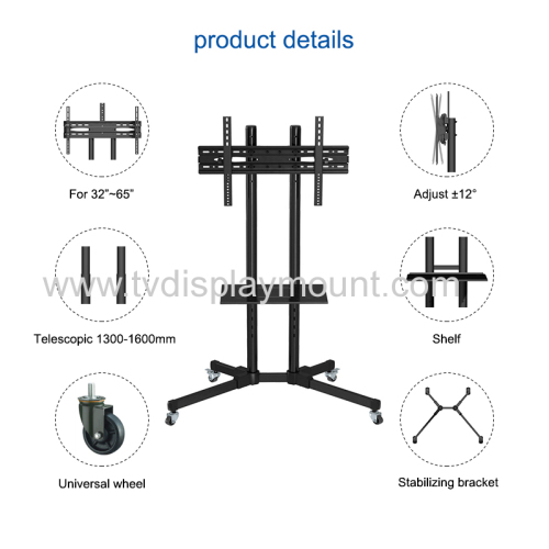 Competitive 600*400 Moveable TV Cart Stand with Wheels Standing Trolley