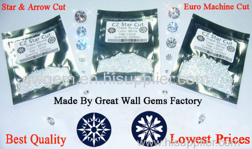 1-100mm Top Machine Cut cubic zirconia (CZ) round and Heart & Arrow CZ round