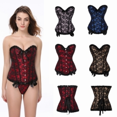 Women Red Steampunk Corset with Half Cup Push Up Straps Belts Sexy Lace Corselet Lace Up Bustier
