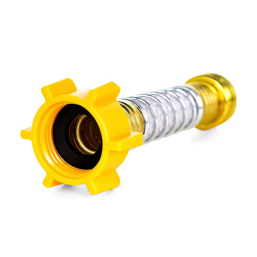 Kink free garden hose connector with steel spring