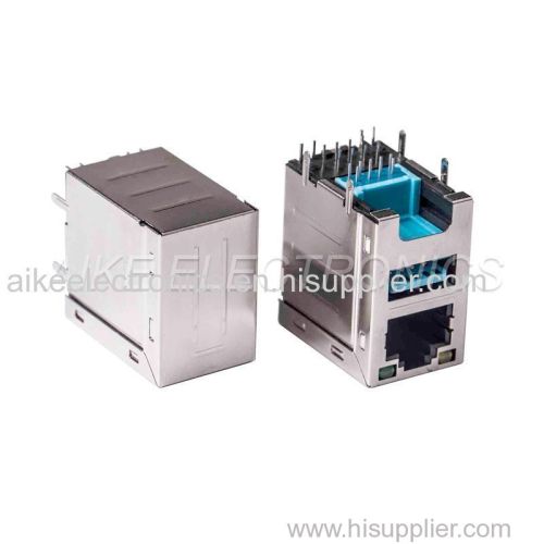 Height Increased Connector RJ45 female 8P8C Tab up DIP TYPE With shell + USB3.0 A Type