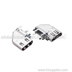 HDMI connector 19PIN Side Vertical DIP Type with through hole legs and plastic with Position post