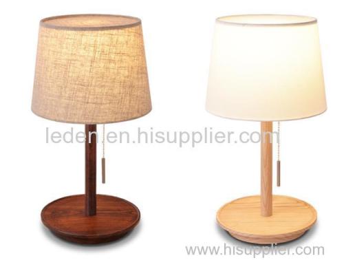Light Brown& Walnut Wooden Table Lamp with USB Charging Port