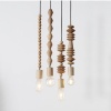 Home Decor Wooden Bead Chandelier Hanging Lamp Wood Pendant Light Modern