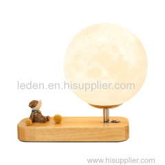 Wireless charging moon lamp or USB wooden table light for bedroom night lamp