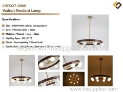 Walnut and Gold Luxury Chandelier Lighting Modern Wood Pendant Lamp