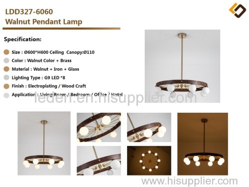 Walnut and Gold Luxury Chandelier Lighting Modern Wood Pendant Lamp