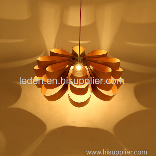 Wood Veneer ChandelierWooden Hotel Custom Made Hanging Light Basswood Bloom Flower Lamp