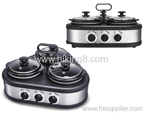 Hand Carry Triple Electric Slow Cooker Buffet Warmer