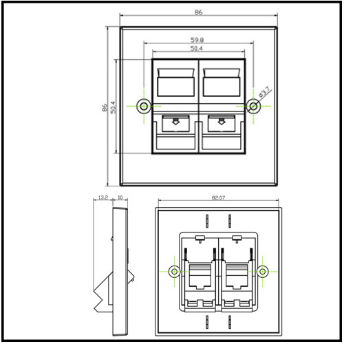 MC CAT 6A Class EA Network Outlet British wall plate 86*86