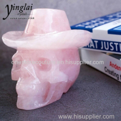 rose quartz human skull with hat crystal skull for healing