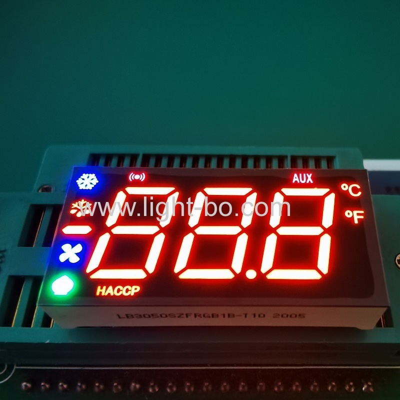 mehrfarbiges dreistelliges 7-Segment-LED-Display mit Minuszeichen für das Bedienfeld des Kühlschranks