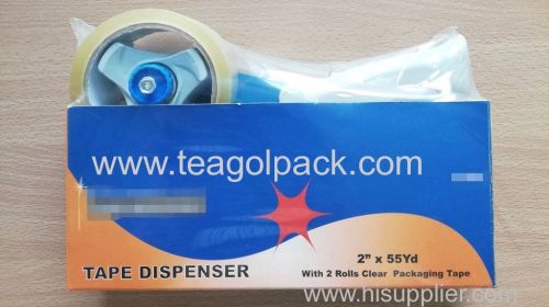 Tape Dispenser With 2 Rolls Clear Packing Tape 2"x55Yd