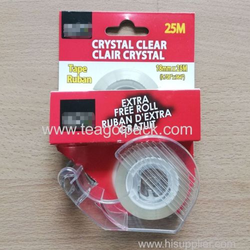 2 Pack Stationery Tape Crystal Clear 18mmx25M(0.708 x984 ) With Dispenser