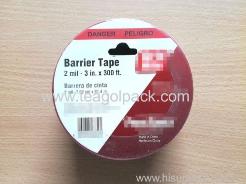 3"x300 feetx2mil (7.62cmx91.4Mx2mil) Danger Tape Red Background with Black "PELIGRO" Printing