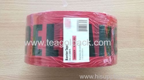 Danger Barrier Tape 7.62cmx305M(3"x1000ft) Red Background with Black "PELIGRO" Printing