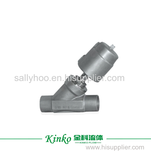 welding pneumatic control angle seat valve with 90 degree rotary turn actuator