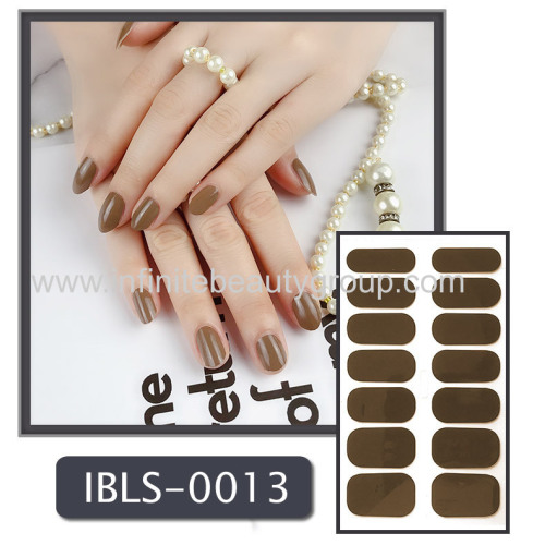 Imported Material Nail Sticker W/ Solid Color Or Glitter 14 Nails