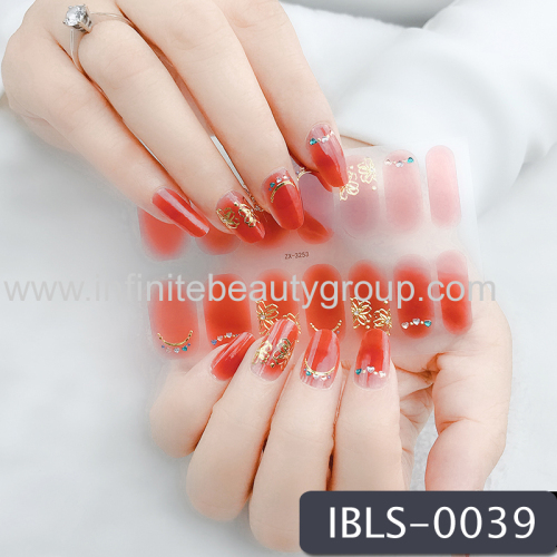 Imported Material Nail Stickers Stickers W/ Gold Stamping And Imitation Diamond 14 Nails