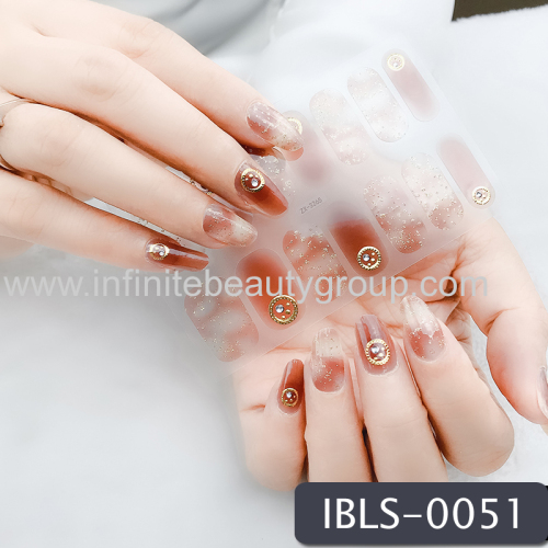 Imported Material Nail Stickers Stickers w/ Gold Stamping and Imitation Diamond 14 Nails