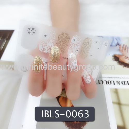 Imported Material Nail Stickers Stickers w/ Gold Stamping and Imitation Diamond 14 Nails